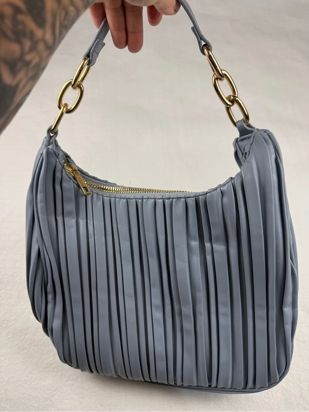 Cato Blue Gray Pleated Hobo Bag Gold Chain Shoulder Purse